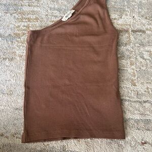Madewell Brown One-Shoulder Ribbed Tank Top